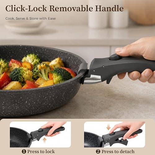 YASHE 15Pcs Nonstick Pots and Pans Set with Removable Handle, Oven Safe | Non-Toxic Stackable Cookware Set for RVs, Camping, PFOS/PFOA-Free Induction Compatible thumbnail 8