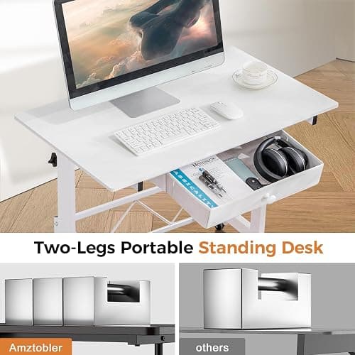 Small Standing Desk Adjustable Height Small Computer Desk Mobile Portable Rolling Laptop Table with Wheels 32" Computer Workstation Sit Stand Desks Portable Standing Table Treadmill desks thumbnail 7