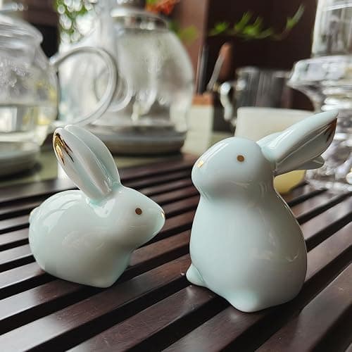 MOZEO One Set Ceramic Bunny Ornaments Tea Pet Cute Rabbit Kung Fu Tea Figurine Accessories Decorations thumbnail 2