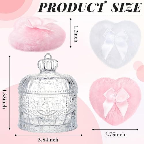 Tioncy 3 Pcs Large Body Powder Puff and Container Valentine's Day gift Powder Container with Puff Crystal Case Soft Washable Reusable Velour Face Body Glitter Wet Dry Makeup(Crown,Clear) thumbnail 3