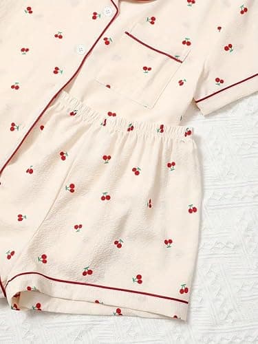 Verdusa Women's 3 Piece Cute Pajama Set Bow Button Down Shirts and Shorts Pants Lounge Pjs Set thumbnail 5