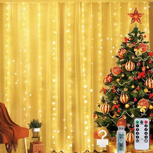 Curtain Lights, 300 LED Dimmable Fairy Lights with Remote and Timer, 8 Modes, USB Powered String Lights for Room Wall Party Xmas Indoor Decor, Warm White, 2 Pack - Warm White - 2 Pack - Image 1
