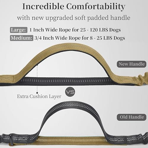 iYoShop Hands Free Dog Leash with Zipper Pouch, Dual Padded Handles and Durable Bungee for Walking, Jogging and Running Your Dog (Large, 25-120 lbs, Khaki) thumbnail 3