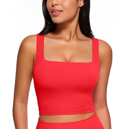 CRZ YOGA Butterluxe Square Neck Crop Tank Tops for Women - Workout Longline Sports Bras Padded Yoga Camisole - Image 1