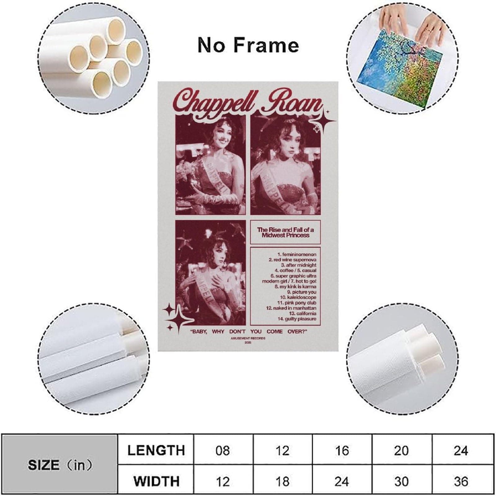 Chappell Roan Poster Singer Music Collage Vintage Cover Poster Canvas Painting Wall Art Picture Home Decor Print For Bedroom Living Room Dorm Study Bar Office 12x18inch(30x45cm) - 12x18inch(30x45cm) - Unframe-style thumbnail 3