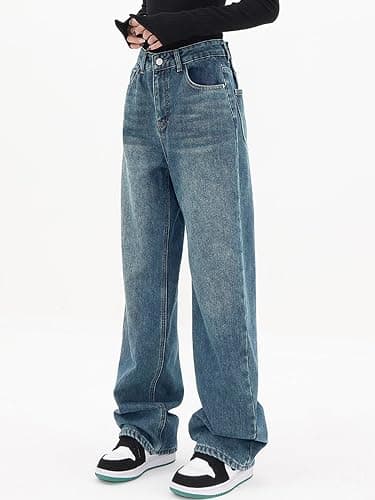 EMMIOL Women Baggy Jeans Mid-Low Waist Boyfriend Streetwear Vintage Jeans Wide Leg Denim Pants thumbnail 4