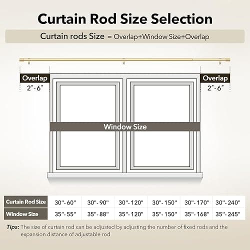 IFELS Heavy Duty Curtain Rods for Windows 66 to 120 Inch, 1 Inch Gold Curtain Rod Adjustable, Decorative Long Curtains Rods with Metal Finials, Easy Installation and Modern Design (A2,Gold,30"-120") thumbnail 5