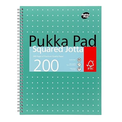 Pukka Pad, A4 Squared Metallic Jotta Book Bulk 1 Pack – 29.7 x 23cm – Wirebound Notebook with 80GSM Paper – Features 4-Hole Punch Margins and Perforated Edges - 200 Pages, Green - Image 1