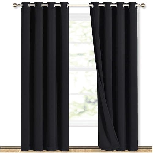 NICETOWN Black Full Blackout Curtains for Dining Room 52"W x 84"L 2 Panels | Soundproof Thermal Insulated Drapes, Noise Reducing, Light Blocking, Room Darkening Decor for Hall Room Window Treatments - Image 1
