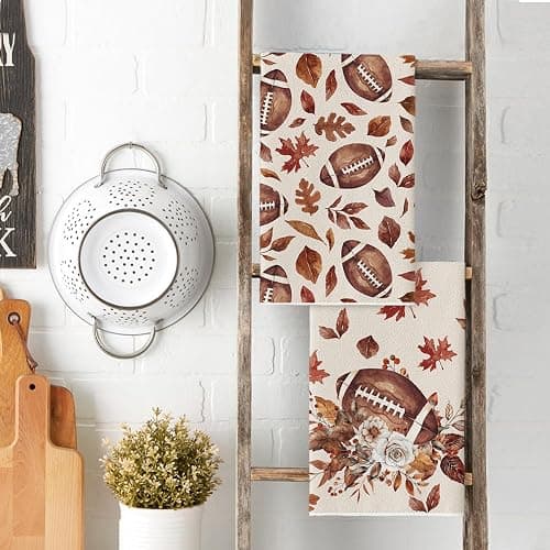 Artoid Mode Leaves Flower Football Fall Kitchen Towels Set of 2 18x26 Inch | Thanksgiving Autumn Bowknot Maple Leaves Hand & Dish Towels,Ultra Absorbent,Seasonal Farmhouse Decoration thumbnail 4