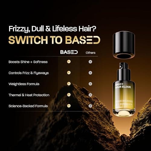 BASED Hair Elixir - Weightless Shine Serum with Heat Protection, Controls Frizz & Flyaways, Nourishes with Meadowfoam & Mongongo Oils, Non-Toxic Formula for All Hair Types (1 Fl Oz, Pack of 1) thumbnail 7