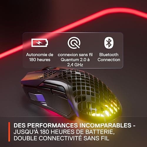 SteelSeries Aerox 5 Wireless - Souris gaming perforée RGB - Design ultra-léger et étanche - 9 boutons - Bluetooth/2.4 GHz - Capteur optique TrueMove Air 18K DPI thumbnail 6