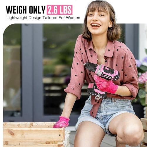 Bielmeier 20V 236Pcs Cordless Pink Drill Set for Women, Lady’s Essential Home Tool Kit with Pink Bag, Perfect DIY Electric Screwdriver Set for Home Repair & Gifts thumbnail 2