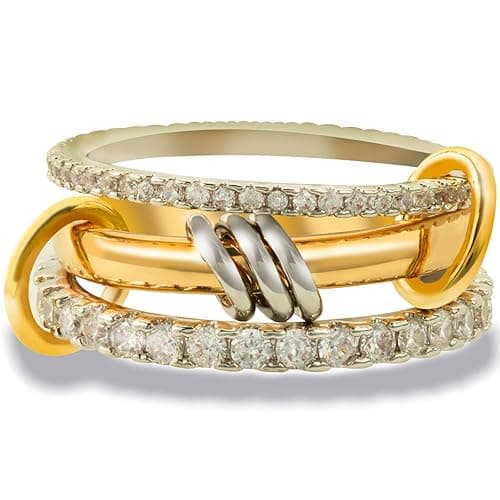 Bopiu Gold Stackable Rings for Women Non Tarnish, Dainty Stackable 18k Gold Plated CZ Cubic Zirconia Rings, Gold Knuckle Women Rings Set - 8