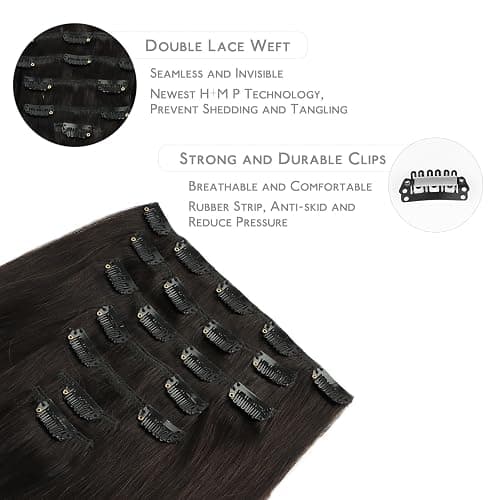 WENNALIFE Clip in Hair Extensions Real Human Hair, 18 Inch 120g 7pcs Human Hair Extensions Clip Ins, Dark Brown Coloured Remy Hair thumbnail 3