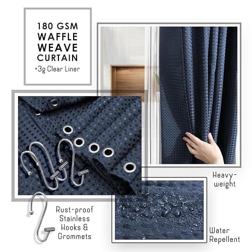 Clara Clark Bathroom Accessories Set - Navy Bathroom Set, 20PC Bathroom Accessory Set, Shower Curtain Set, Toilet Brush, Trash Can & Soap Dispenser - Complete Set - Navy Blue thumbnail 5