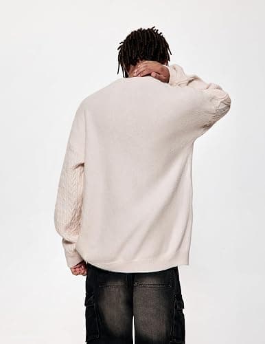 Vamtac Oversized Cable Knit Sweater Solid Long Sleeve Knitted Casual Vintage Pullover Sweaters Unisex Crewneck Top thumbnail 5
