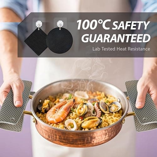 NICESOPIN 4 Pack Silicone Pot Holders & Hot Pads - Heat Resistant Non-Slip Mats for Kitchen Countertops, Trivets for Hot Dishes, Dishwasher Safe & BPA-Free (Black) thumbnail 5
