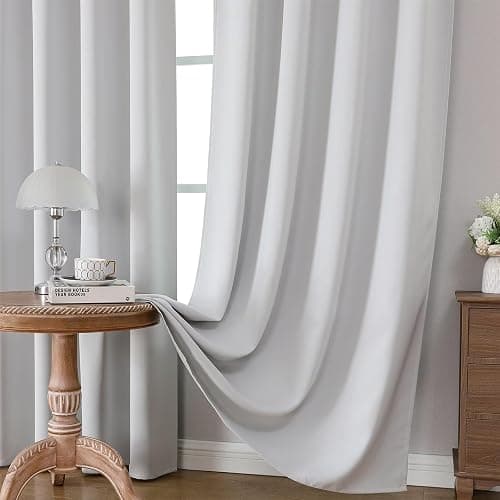CUCRAF Grayish White Blackout Curtains 84 inch Length 2 Panels Set, Rod Pocket Room Darkening Drapes for Bedroom Living Room, Insulated Thermal Light Blocking Window Curtain (W52 x L84 Inch) thumbnail 6