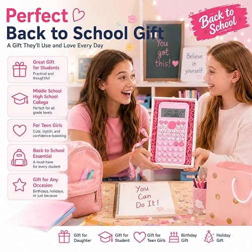 EooCoo 2-Line Standard Scientific Calculator, Portable and Pink School Supplies, Back to School Supplies for Primary Middle High School & College Students thumbnail 2