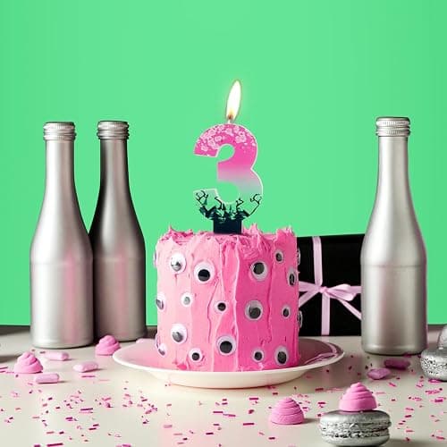 iNINGER Pink Number 9 Birthday Candles,9th Witch Party Decorations 9th Birthday Supplies Witch Theme Cake Topper,Fluorescent Green Candles for Baby Shower Party Decorations thumbnail 7