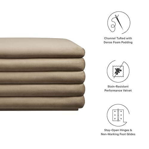 Modway Mezzo 46 Inch Performance Velvet Upholstered Storage Bench in Taupe - Channel Tufted Ottoman for Bedroom, Entryway - Versatile Bed and Living Room Bench with Storage thumbnail 9