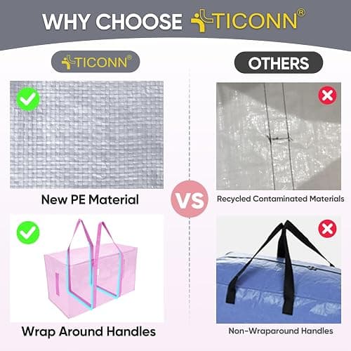 TICONN 6 Pack Extra Large Moving Bags Heavy Duty with Zippers & Carrying Handles, Durable Storage Bags Moving Boxes for Closet Organizers and Storage (6 Pack, Pink) thumbnail 5