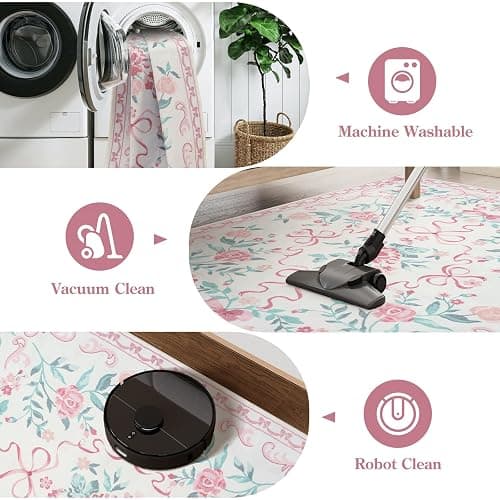 Collive Pink Rugs for Bedroom Girls, 4x6 Floral Washable Area Rug Non Slip, Soft Indoor Decor Elegant Carpet for Kids Room Nursery Living Room Dining Room (Pink 4' x 6') - Pink / Multi - 4' x 6' (Rectangular) thumbnail 6