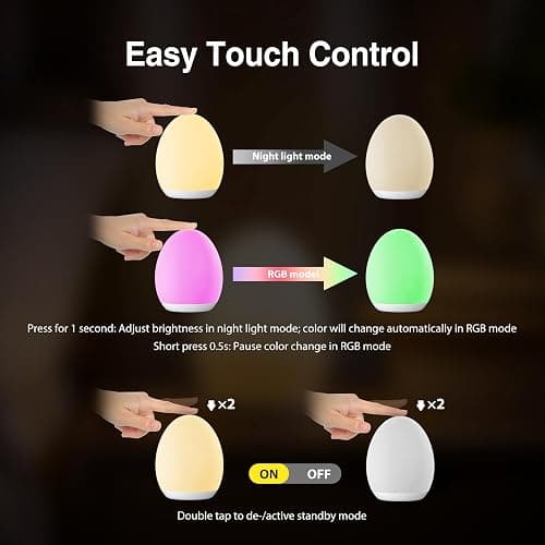 JolyWell Night Lights for Kids, Rechargeable Baby Night Light with Color Changing Mode & Dimming Function, Touch Control, 1 Hour Timer, Nursery Baby Lamp thumbnail 8