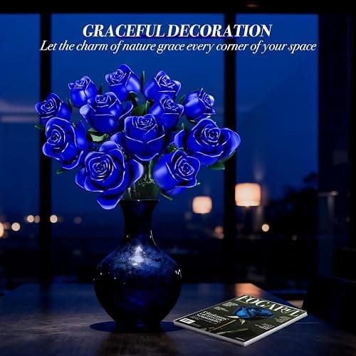Rongmeiz Flowers Bouquet Building Set, 12 Artificial Blue Roses Botanical Collection Building Block Educational Toys Gift for Girls Kids Women Valentines Mothers Day Christmas Birthday Gift, 634 PCS thumbnail 2