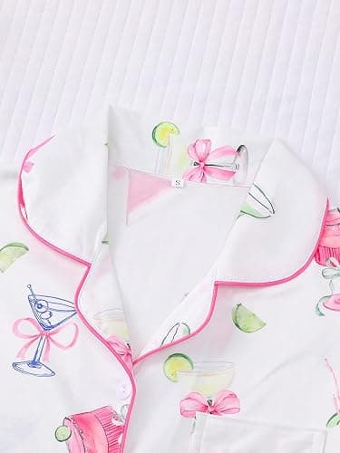FUVYKOL Women's 2 Piece Wine Print Pajama Sets Sleepwear Short Sleeve Wineglass Nightwear Soft Pjs Lounge Sets thumbnail 3