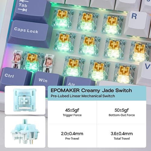 EPOMAKER TH108 PRO Full Size Mechanical Keyboard with Screen & Knob, Wireless Gaming Keyboard with 10000mAh, Creamy Gasket, Hot Swap, Custom Driver, RGB Backlight (White, Creamy Jade) thumbnail 6
