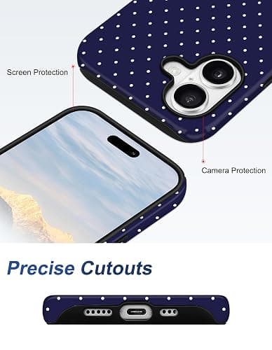 Jusy Compatible with MagSafe Polka Dot Case for iPhone 16, Cute Aesthetic Polka Dots Magnetic Phone Case, Soft TPU and Hard PC Protective Phone Cover for Women Girls (Matte), Navy Blue thumbnail 5
