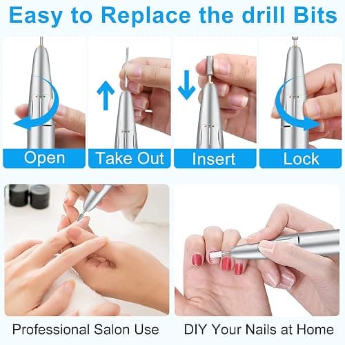 Electric Nail Drill, Urbuti 35000RPM Professional Nail Drill Machine, Portable Rechargeable File Machine Set for Acrylic Gel Nails, Manicure Pedicure Tools for Home and Salon Use(White) thumbnail 4