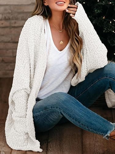 Saodimallsu Women's Chunky Popcorn Cardigan Oversized Open Front Boyfriend Batwing Long Sleeve Fuzzy Knit Sweaters thumbnail 2