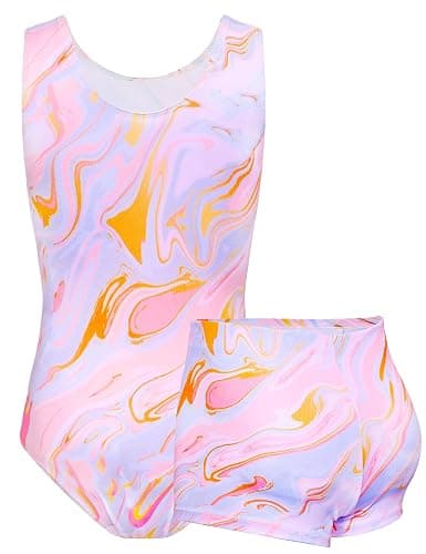 TENVDA Gymnastics Leotards for Girls Sleeveless Outfit Matching Shorts Set | Sparkly tumbling biketards,4-way stretch,practice,dance thumbnail 2