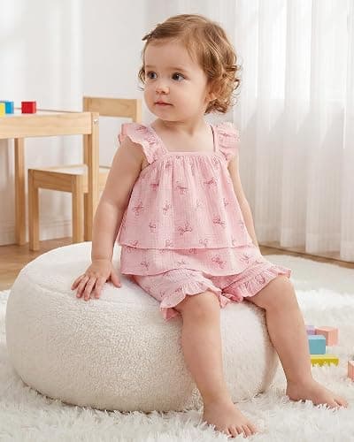 Jecson Toddler Girl Outfits Baby Girl Summer Clothes Sleeveless Ruffle Dress Tops and Shorts Clothing Sets 12M-4Y thumbnail 3