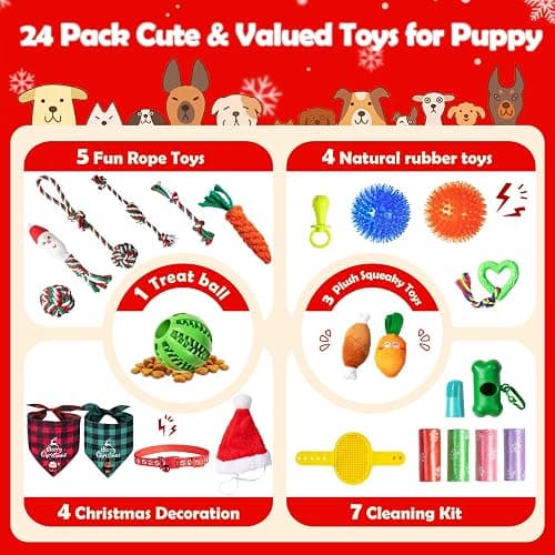 JXVICT Dog Advent Calendar 2025, 24 Days Dog Pet Toy Christmas Countdown Calendar with Chew Ropes Toys Squeaky Balls Teething Christmas Doys Toys for Xmas Small Large Dogs Puppy thumbnail 2