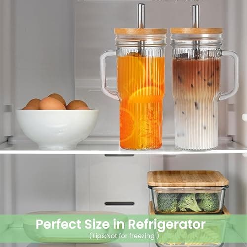 Birity 24oz Ribbed Glass Cup with Lids and Straws,2Pack Glass Tumbler with Handle,Reusable lced Coffee Cups with lids-Glass Cups with Lids,Mason Jar Cup for Smoothie,Coffee,Juice,Water,Tea,Travel Mug thumbnail 6