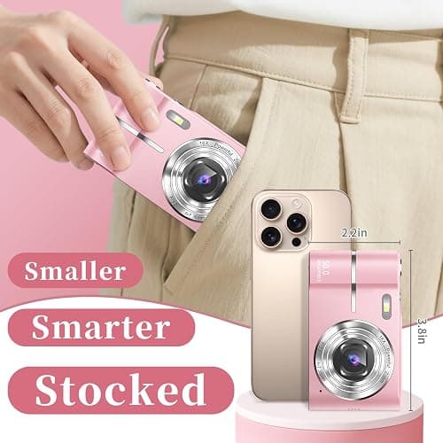 Digital Camera 4K for Kids: 50MP Pink Camera for Photography -16X Zoom Anti-Shake, Date Stamp- Christmas Birthday Gifts for Girls- Compact Camera for 6 7 8 9 10 Year & Up Old Boy Girls thumbnail 8