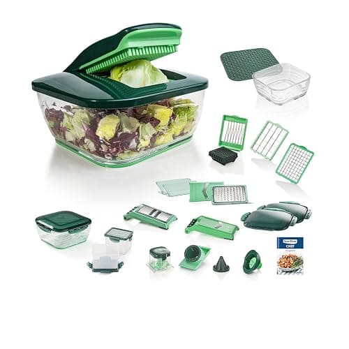 Nicer Dicer Chef Deluxe-Set 28-tlg. Multifunktions-Profi-Gemüseschneider mit Glasschale und Tomatenschneider | Teigwaren, Scheiben, Streifen, Spiralen, Julienne - Image 1