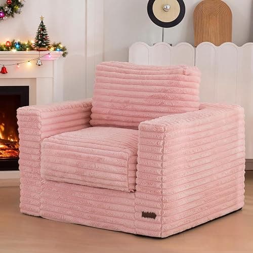 ❤️MAXYOYO Giant Bean Bag Chair for Adults, Upholstered Floor Sofa with Pillows and Armrests, Large Bean Bag Sofa Plush Chair Bean Bag Couch for Bedroom Living Room, Pink - Image 1