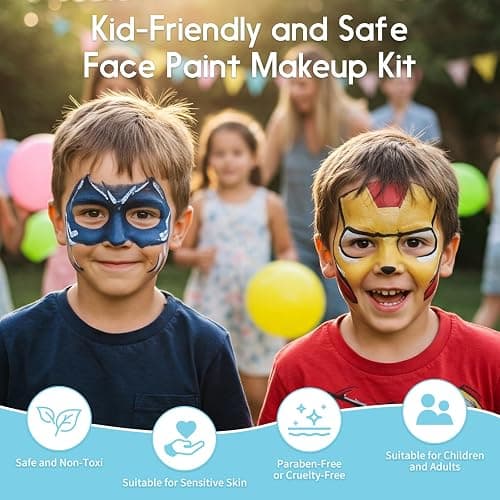 Pintada 42 Color Face Painting Kit for Kids - Non Toxic Water Activated Face Paint Palette With Stencils, Brush, Gems. For Carnival, Halloween, Costume Makeup and Any Creative Activity with Kids thumbnail 4