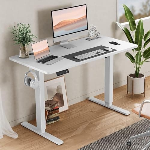 SMUG Standing Desk, Adjustable Height Electric Sit Stand Up Down Computer Table, 40x24 Inch Ergonomic Rising Modern Lift Motorized Gaming Desktop Workstation for Work Home Office, White - White - 40*24 thumbnail 2