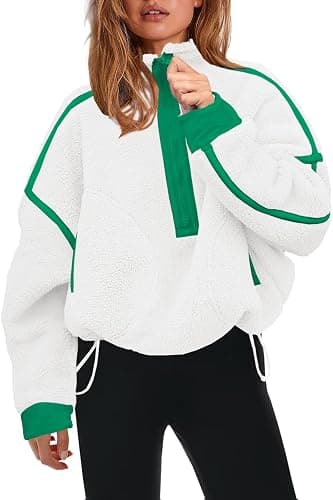 Panadila Womens Half Zip Sherpa Fleece Pullover Soft Oversized Sweatshirt with Pockets Warm Fuzzy Sweater - Image 1