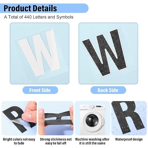 Lucomb 10 Sheets 440 Pieces Iron on Letters, 2 Inch Heat Transfer Vinyl Letters with A-Z PU Alphabets Sticker for Fabric, Clothing T-Shirt Printing DIY Craft thumbnail 3