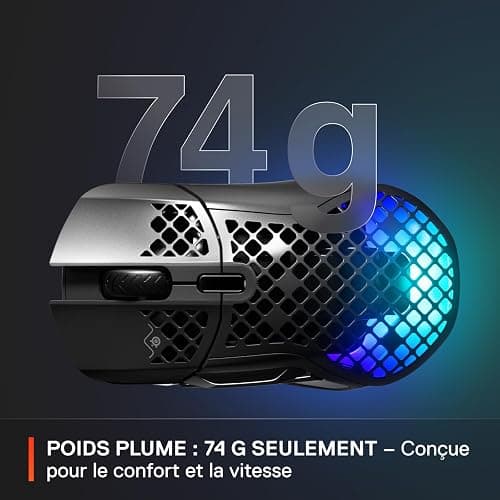 SteelSeries Aerox 5 Wireless - Souris gaming perforée RGB - Design ultra-léger et étanche - 9 boutons - Bluetooth/2.4 GHz - Capteur optique TrueMove Air 18K DPI thumbnail 4