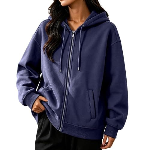 Mkdisnta Zip Up Hoodie Women 2026 Oversized Sweatshirts Jackets | Long Raglan Sleeves, Easy to Layer, Relaxed Casual Fit, Spring Fall Layering Jacket with Pockets, - Image 1