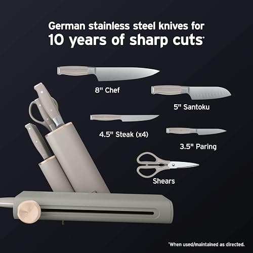 Ninja NeverDull® 10-Piece Premium German Stainless Steel Knife Set, Space-Saving Removeable Sharpener, 10-Year Guarantee, Razor Sharp Knives, NeverDull Technology, NK32010SD1, Stone thumbnail 10