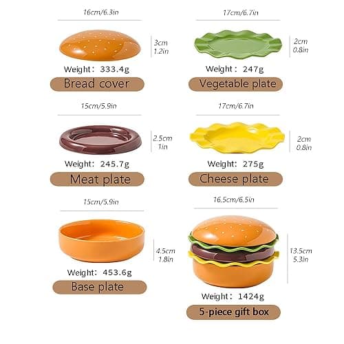 Playful 3D Hamburger Ceramic Plate Set, Playful Stackable Dessert Bowls and Decorative Burger-Shaped Platter Set, Oven Safe and Dishwasher Friendly, Ideal for Parties, Family Dinners, and Kid thumbnail 3